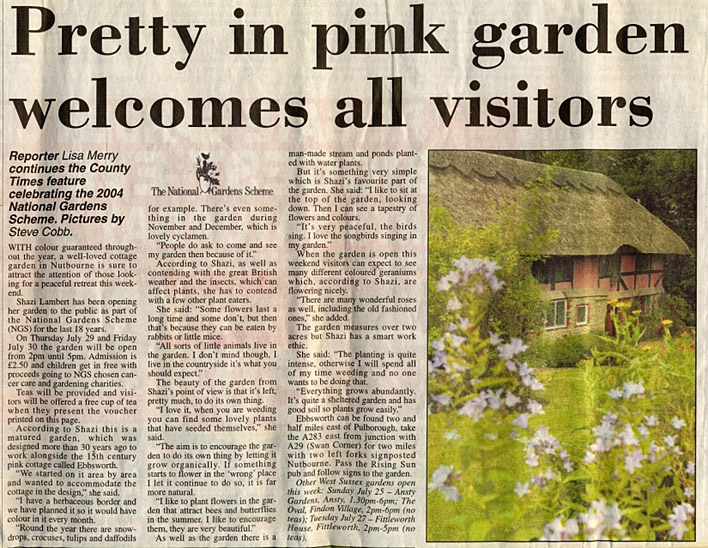 A feature about Ebbsworth's participation in the National Garden Scheme in 2004, reproduced from the County Times