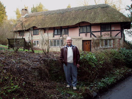 Vic Short in the foreground, in front of Ebbsworth, the house where he was born in 1925 and raised until he was nine.  The photo was taken in 2010.